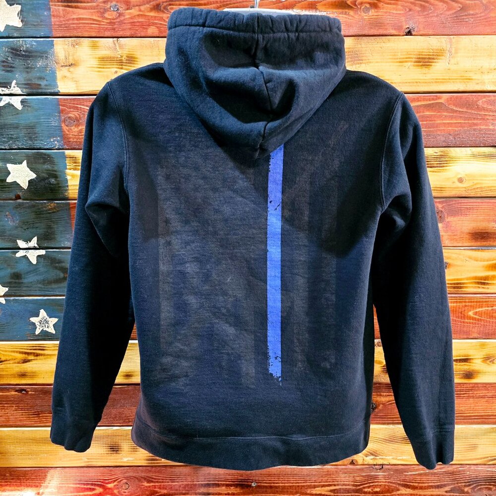 Port & Company Thin Blue Line Flag Graphic Hoodie Sweatshirt Black Men's Medium